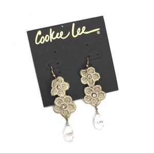 3/$30 Cookie Lee | Tan Tiered Lace Flower Earrings
